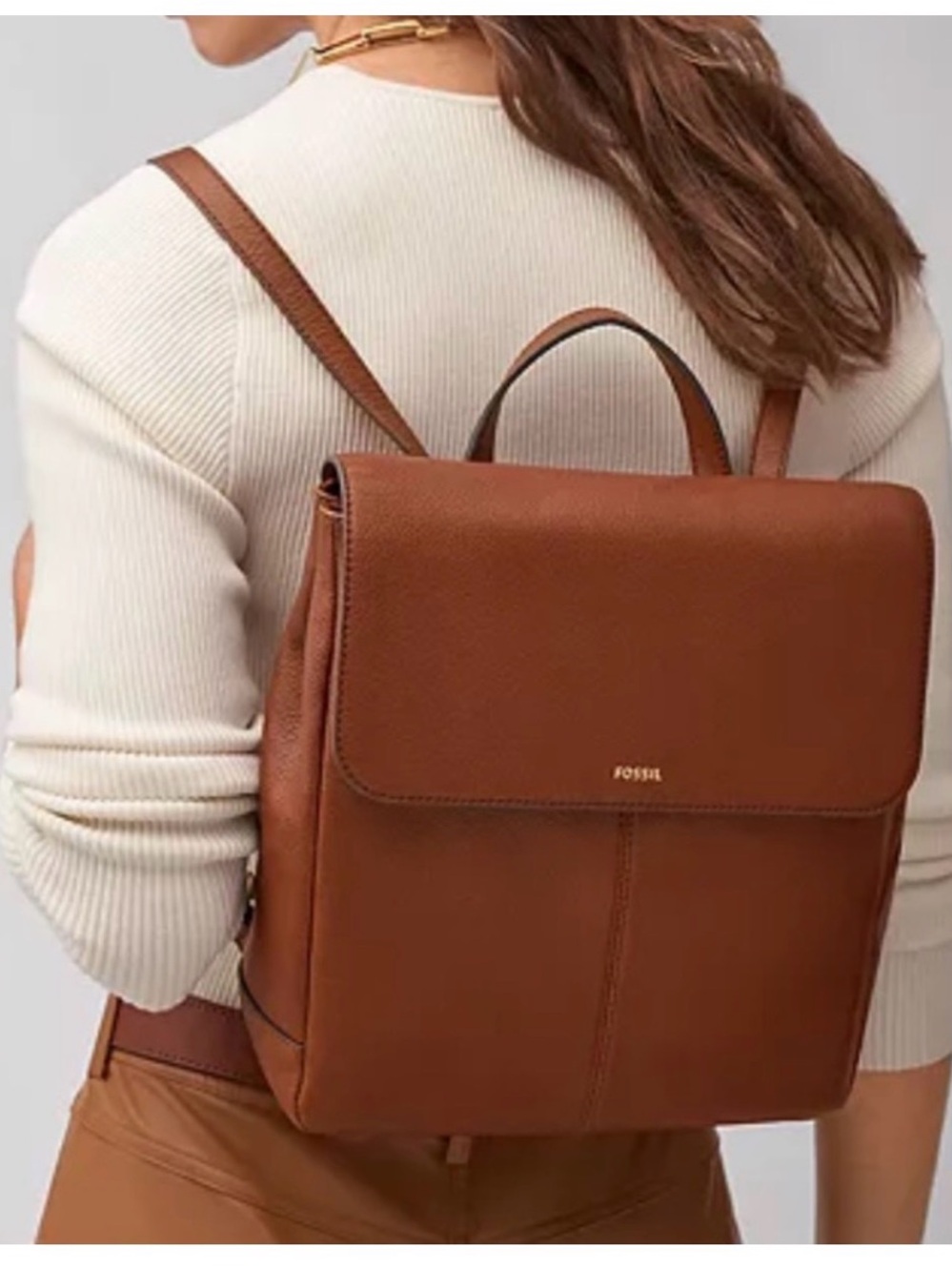 Fossil Claire Brown Leather Backpack w Brass Hardware NWOT Originally $195